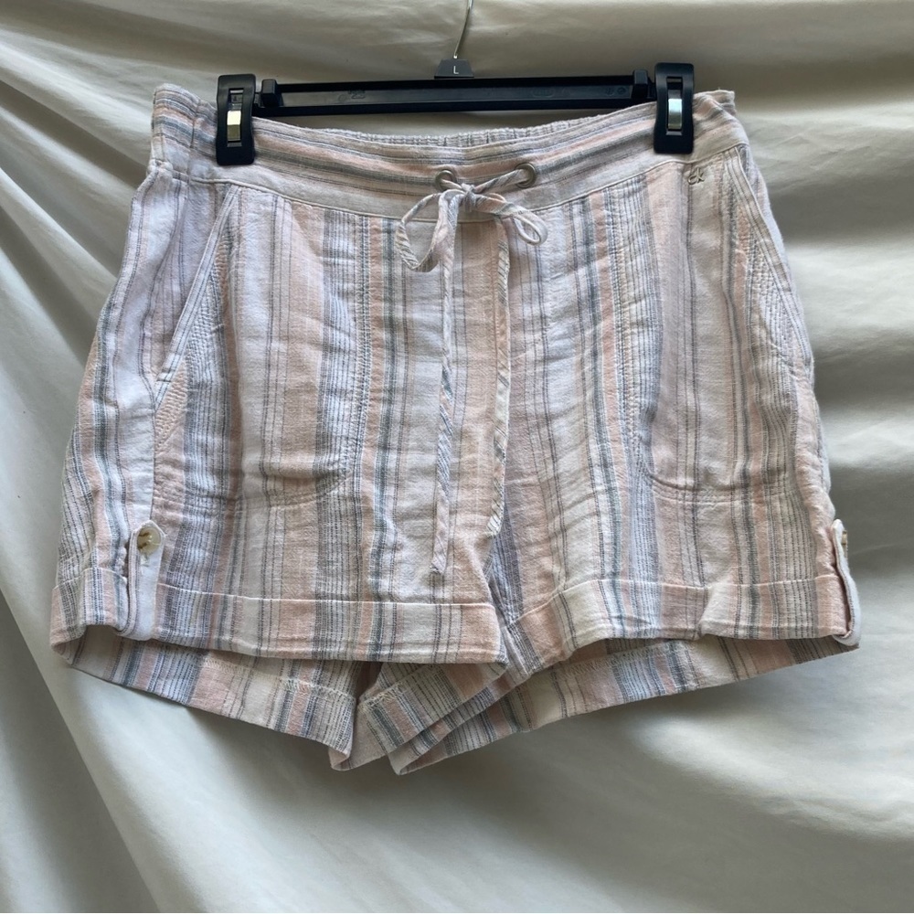Calvin Klein linen/rayon light pink and gray striped shorts, size 2